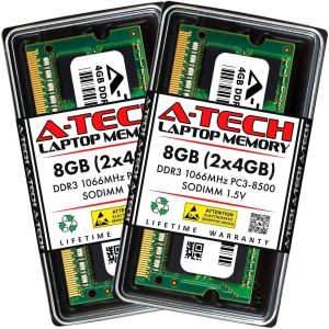 A-Tech 16GB (2x8GB) DDR3 / DDR3L 1600MHz SODIMM PC3L-12800 2Rx8 1.35V CL11 Non-ECC Unbuffered 204-Pin SO-DIMM Notebook Laptop RAM Memory Upgrade Kit - 8GB (2 x 4GB),DDR3 1066 (PC3 8500),7