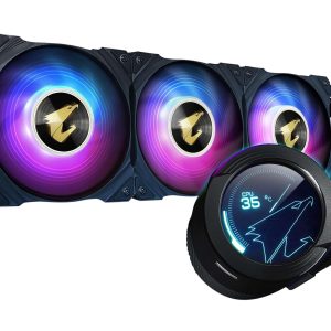 aorus waterforce x 360 aio liquid cpu cooler, 360mm radiator with 3x 120mm argb fans, adjustable circular lcd display with micro sd support and rgb fusion 2.0, gp-aorus waterforce x 360