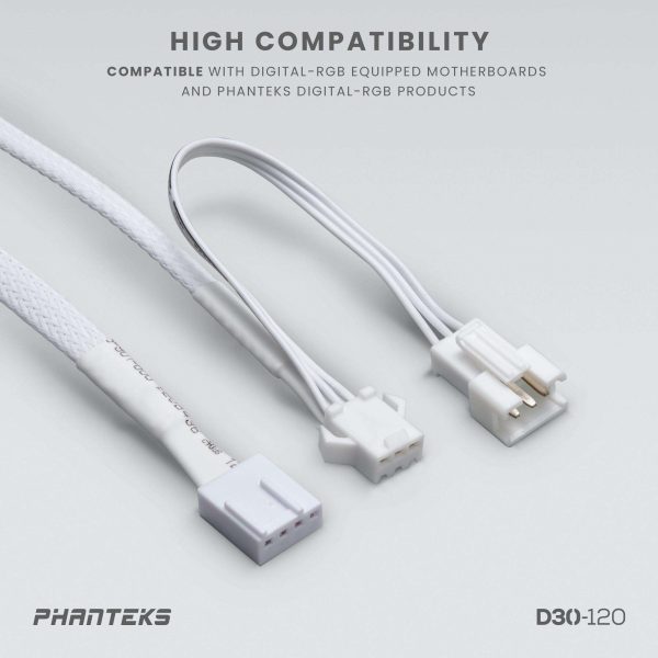 Phanteks D30-120 DRGB PWM FAN, Reverse Airflow Model, Premium D-RGB Performance Fan, ARGB/DRGB lighting, Daisy-chain Fan Linking system, White