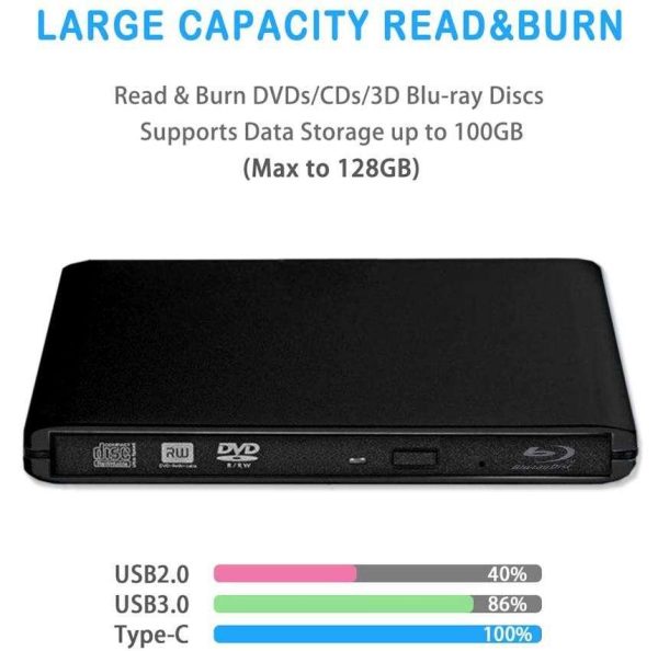 ESTONE Aluminum External DVD Blu-Ray Burner Drive, USB 3.0 Type-C CD DVD +/-RW Optical Drive USB C Burner Slim CD/DVD ROM Rewriter Writer Reader Portable for PC Laptop Desktop MacBook Mac Black