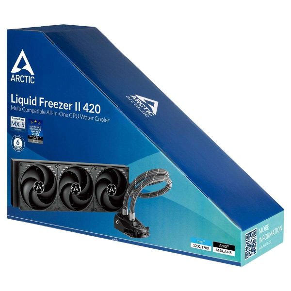 Arctic Liquid Freezer II 420 - Multi Compatible All-in-One CPU AIO Water Cooler, Compatible with Intel & AMD, Efficient PWM Controlled Pump, Fan Speed: 200-1700 RPM (Controlled via PWM) - ACFRE00092A - N/A,3 Fan Slots (140 mm),Freezer 420,Non LED