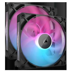 CORSAIR iCUE Link RX120 RGB 120mm PWM Fans with iCUE Link System Hub - Magnetic Dome Bearing - Triple Pack - Black - 140mm,Black,2 Pack with Controller