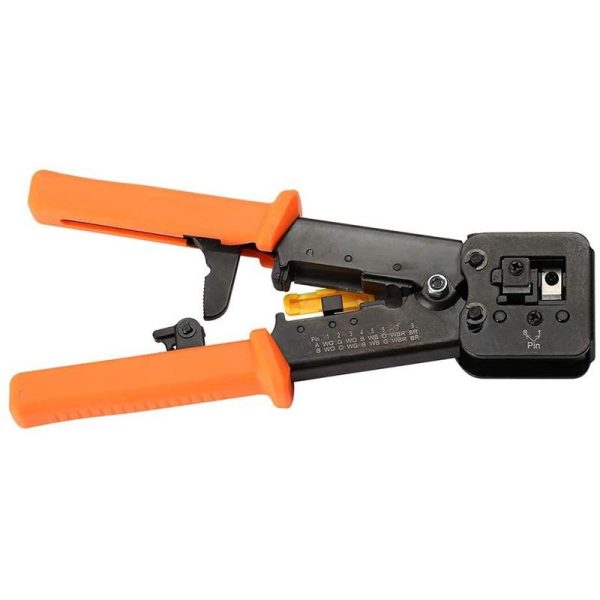 Hannord RJ45 Crimp Tool Pass Through Cat5 Cat5e Cat6 Crimping Tool for RJ45/RJ12 Regular and End-Pass-Through connectors (Orange)
