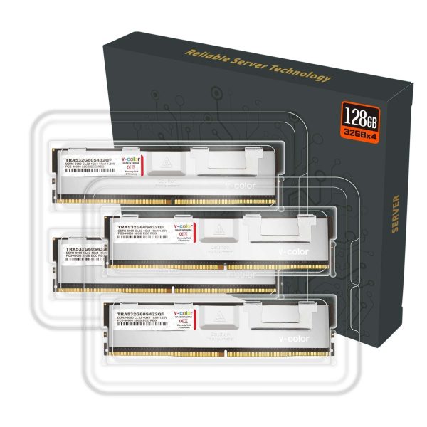 V-COLOR DDR5 128GB (32GBx4) 6000MHz CL32 4Gx4 1Rx4 OC R-DIMM (Overclocking ECC Registered DIMM) 1.25V Memory Ram for TRX50 Workstation (AMD EXPO) (TRA532G60S432Q)
