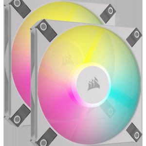 CORSAIR AF SLIM Series, AF120 RGB SLIM, 120mmx15mm Fluid Dynamic RGB Fan, Dual Pack with Lighting Node CORE - White,Dual Pack
