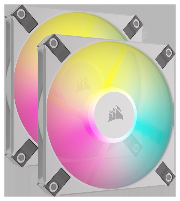 CORSAIR AF SLIM Series, AF120 RGB SLIM, 120mmx15mm Fluid Dynamic RGB Fan, Dual Pack with Lighting Node CORE - White,Dual Pack