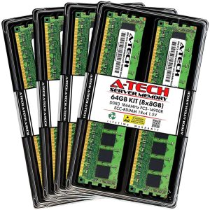 A-Tech 8GB 1Rx4 PC3-14900R DDR3 1866 MHz ECC RDIMM 1.5V Registered DIMM 240-Pin Single Rank x4 Server & Workstation RAM Memory Upgrade Module - 64GB (8 x 8GB)