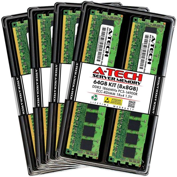 A-Tech 8GB 1Rx4 PC3-14900R DDR3 1866 MHz ECC RDIMM 1.5V Registered DIMM 240-Pin Single Rank x4 Server & Workstation RAM Memory Upgrade Module - 64GB (8 x 8GB)