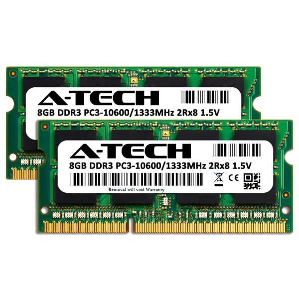 A-Tech 16GB (2x8GB) DDR3 1333MHz SODIMM PC3-10600 2Rx8 Dual Rank 204-Pin CL9 1.5V Non-ECC Unbuffered Notebook Laptop RAM Memory Upgrade Kit