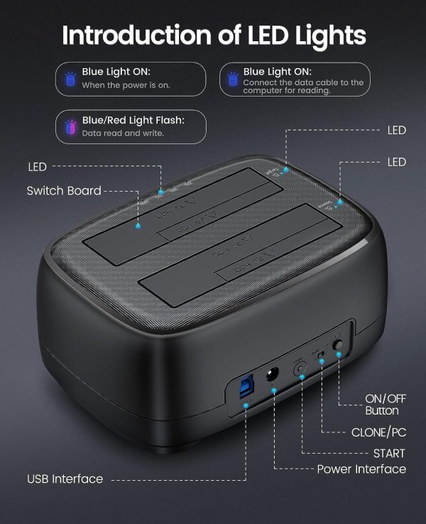 ORICO Dual Bay External Hard Drive Docking Station USB 3.0 to SATA with Duplicator/ Offline Clone Function HDD Dock for 2.5/3.5 inch HDD SSD Plug&Play Support UASP Max Up to 36TB