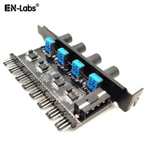 Enlabs PCIFANCO8MPR 8 Channel 3-pin 4pin Fan speed Controller w/ OFF Switch - 8 Fans RPM Speed Reduce Regulator by 4 Knobs w/ PCI Slot Cover - Molex 4pin to 8 Port 3 4Pin Case/CPU Fan Hub Splitter
