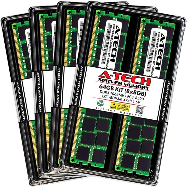 A-Tech 32GB (4x8GB) 4Rx8 PC3-8500R DDR3 1066 MHz ECC RDIMM 1.5V Registered DIMM 240-Pin Quad Rank x8 Server & Workstation RAM Memory Upgrade Kit - 64GB (8 x 8GB),DDR3 1066 (PC3 8500)