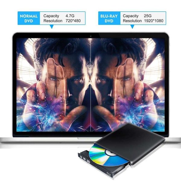 ESTONE Aluminum External DVD Blu-Ray Burner Drive, USB 3.0 Type-C CD DVD +/-RW Optical Drive USB C Burner Slim CD/DVD ROM Rewriter Writer Reader Portable for PC Laptop Desktop MacBook Mac Black