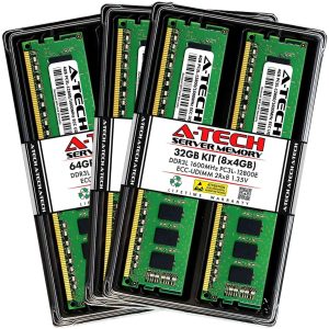 A-Tech 16GB (4x4GB) 2Rx8 PC3-12800E DDR3 1600 MHz ECC UDIMM 1.5V ECC Unbuffered DIMM 240-Pin Dual Rank x8 Server & Workstation RAM Memory Upgrade Kit - 32GB (8 x 4GB),DDR3L 1600 (PC3L 12800)