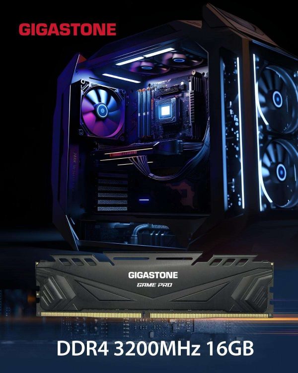 DDR4 RAM GIGASTONE Black Game PRO Desktop RAM 32GB (2x16GB) DDR4 RAM 32GB DDR4-3200MHz PC4-25600 CL16 1.35V 288 Pin Unbuffered Non ECC UDIMM for PC Gaming Desktop Memory (Desktop ONLY)
