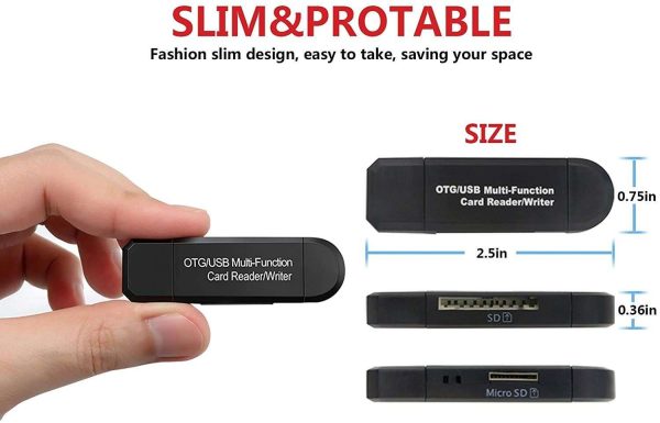 Micro USB OTG to USB 2.0 Adapter, Portable SD/Micro SD Card Reader with Standard USB Male & Micro USB Male Connector for Smartphones Tablets PC & Notebooks with OTG Function