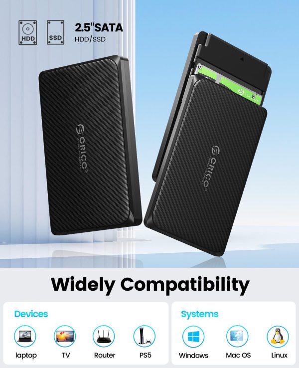 ORICO 2.5'' HDD Enclosure USB C to SATA III 2.5inch 6Gbps High Speed HDD Enclosure for 7/9.5 mm HDD SSD Support UASP Up to 6TB - 2189C3