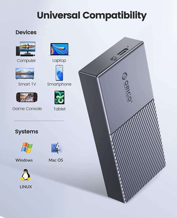 ORICO M.2 NVMe SSD Enclosure 40Gbps PCIe3.0x4 USB Type-C Aluminum Adapter, NVMe 2280 M-Key(B+M Key) External Solid State Drive Case,Compatible with Thunderbolt 3/4 USB3.2/3.1/3.0/Type C