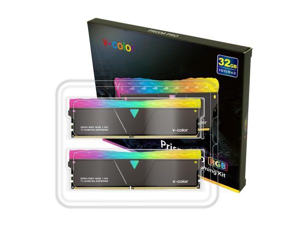 v-Color Prism Pro DDR4 32GB (2 x 16GB) 3600MHz (PC4-28800) CL18 RGB Gaming Desktop Ram Memory Module UDIMM Hynix IC Jet Black(TL1636818A-E6PRKWK)