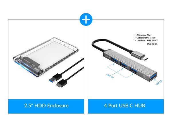 ORICO 2.5'' Hard Drive Enclosure Type-C USB 3.1 Gen2 to SATA 6Gbps Computer External HDD Enclosure for 7 9.5mm HDD SSD Support UASP Compatible WD Seagate Toshiba Samsung Hitachi PS5-2139C3-G2 - USB 3.0 w/UASP & SATA III,2.5" SATA,1 Bay & Type C HUB