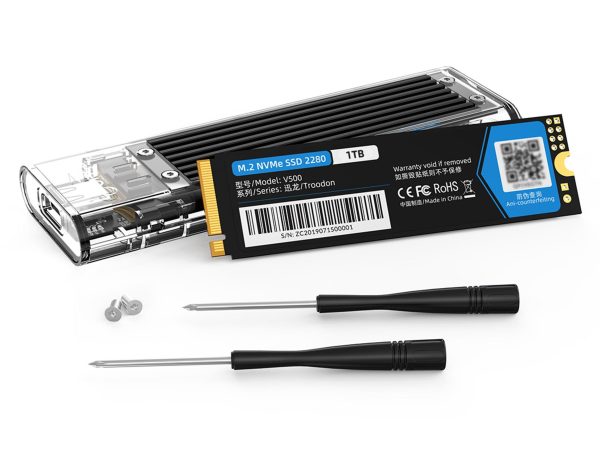 ORICO PSSD 1TB M.2 NVME 2280 SSD With ORICO Transparent SSD Enclosure M Key USB3.1 Gen2 10Gbps,  Replace for 1TB M.2 NVME Portable SSD - 1TB,Black