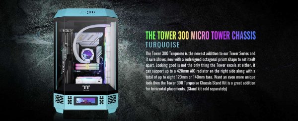 Thermaltake Tower 300 Series Micro-ATX Tower Chassis Black - Turquoise