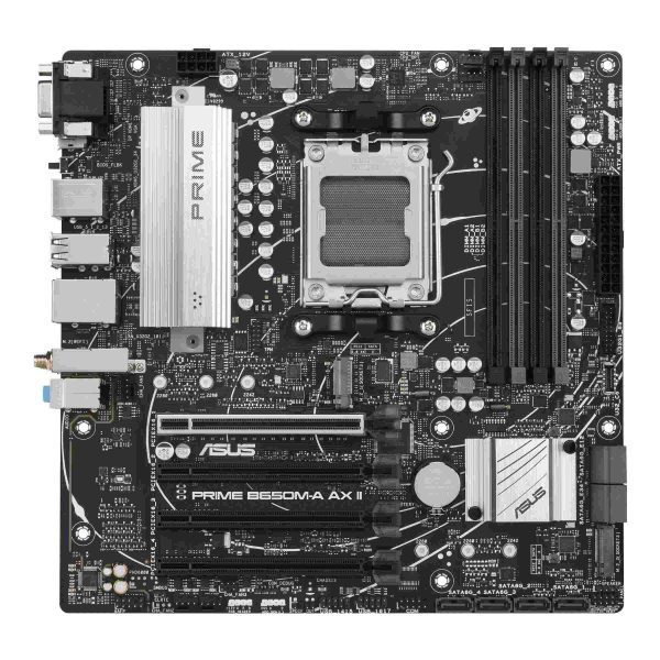 ASUS Prime B650M-A AX II AMD B650(Ryzen 7000) Micro-ATX motherboard(DDR5 6400+(OC) , PCIe 5.0 M.2 support, 2.5Gb Ethernet, Wi-Fi 6, DisplayPort, HDMI,USB 3.2 Gen 2 ports, front USB 3.2 Gen 1 Type-C