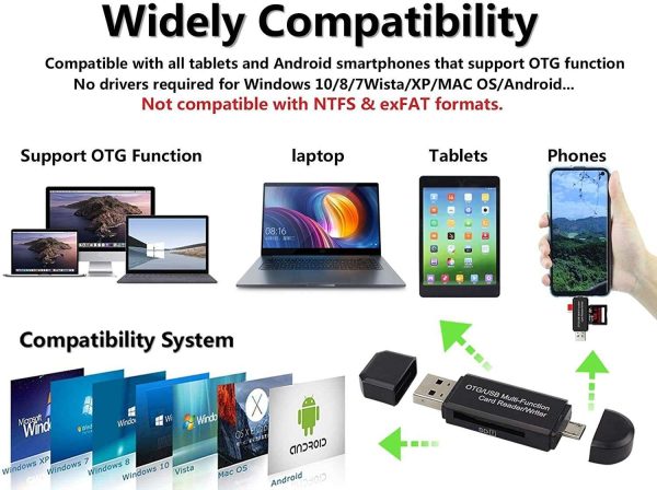 Micro USB OTG to USB 2.0 Adapter, Portable SD/Micro SD Card Reader with Standard USB Male & Micro USB Male Connector for Smartphones Tablets PC & Notebooks with OTG Function