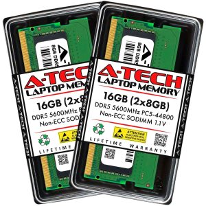 A-Tech 8GB DDR5 5600MHz SODIMM PC5-44800 Non-ECC Unbuffered CL46 1.1V 262-Pin SO-DIMM Laptop Notebook Computer RAM Memory Upgrade Module - 16GB (2 x 8GB),DDR5 5600 (PC5 44800),46