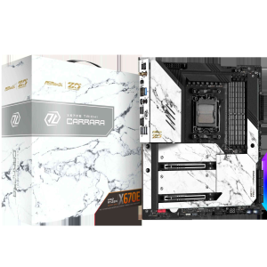 ASRock X670E Steel Legend AM5 ATX Motherboard. 4xDDR5 slots, PCIE 5.0X16, AMD Cross Fire, QuadM.2 slots, Dual LAN ports 1GB and 2.5GB , WIFI-6E,7.1 HD audio, HDMI 2.1, DP 1.4 ports - X670E Taichi Carrara