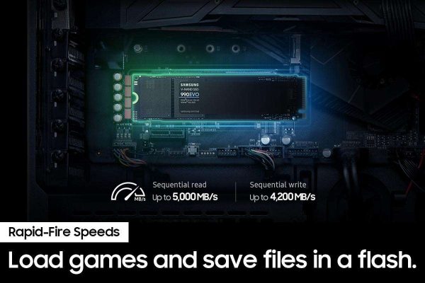 SAMSUNG SSD 990 EVO 2TB, PCIe 5.0 M.2 2280, Seq. Read Speeds Up-to 5,000MB/s (MZ-V9E2T0B/AM)