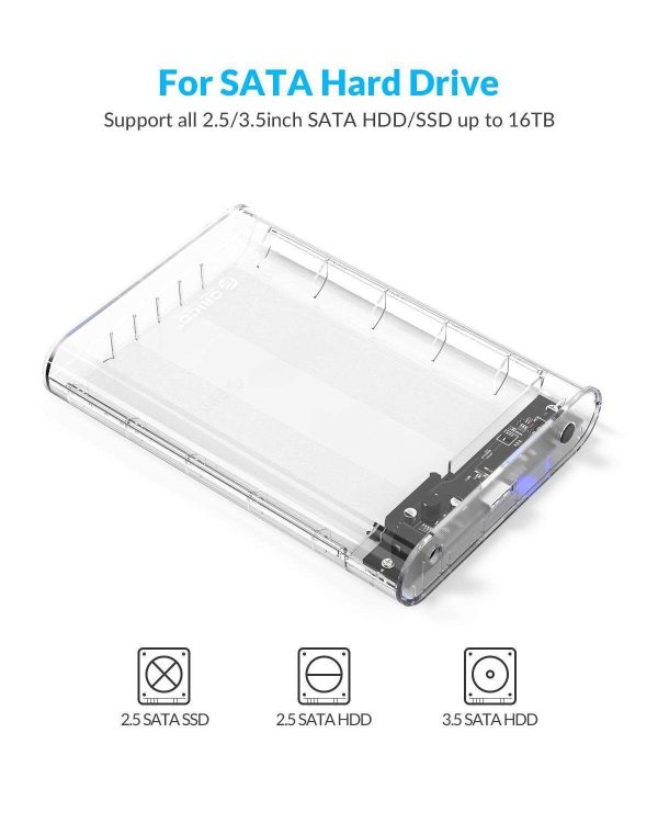 ORICO Transparent 3.5 inch HDD Enclosure External Hard Drive Disk Case for 2.5" 3.5" SATA HDD and SSD Tool Free [ Support UASP and 16TB Drives ]