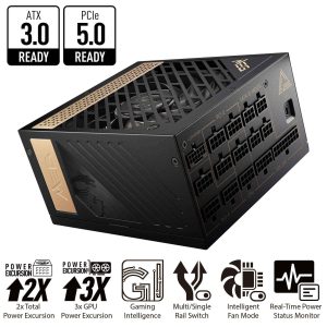 MSI - MPG A1000G PCIE 5.0, 80 GOLD Full Modular Gaming PSU, 12VHPWR Cable, 4080 4090 ATX 3.0 Compatible, 1000W Power Supply - MEG Ai1300P PCIE5