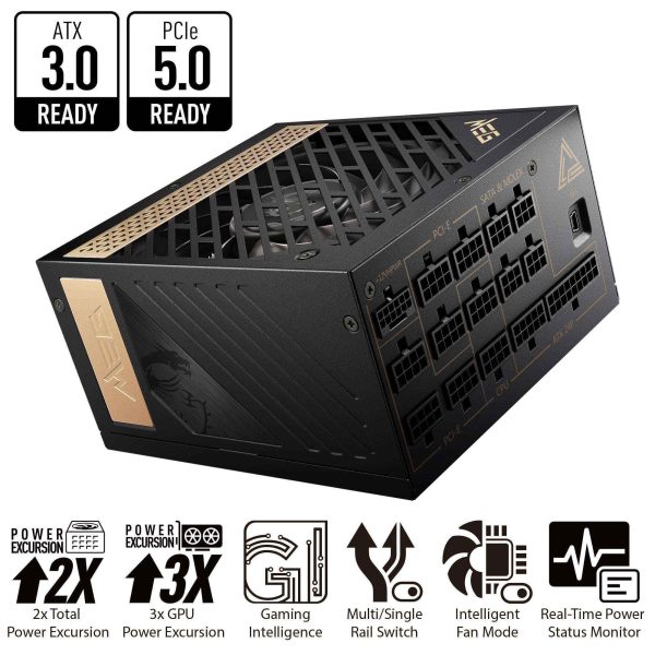 MSI - MPG A1000G PCIE 5.0, 80 GOLD Full Modular Gaming PSU, 12VHPWR Cable, 4080 4090 ATX 3.0 Compatible, 1000W Power Supply - MEG Ai1300P PCIE5