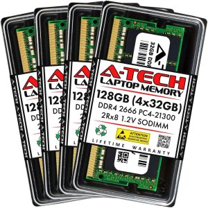 A-Tech 16GB (2x8GB) DDR4 2400MHz SODIMM PC4-19200 Non-ECC Unbuffered CL17 1.2V 260-Pin SO-DIMM Laptop Notebook Computer RAM Memory Upgrade Kit - 128GB (4 x 32GB),DDR4 2666 (PC4 21300),19