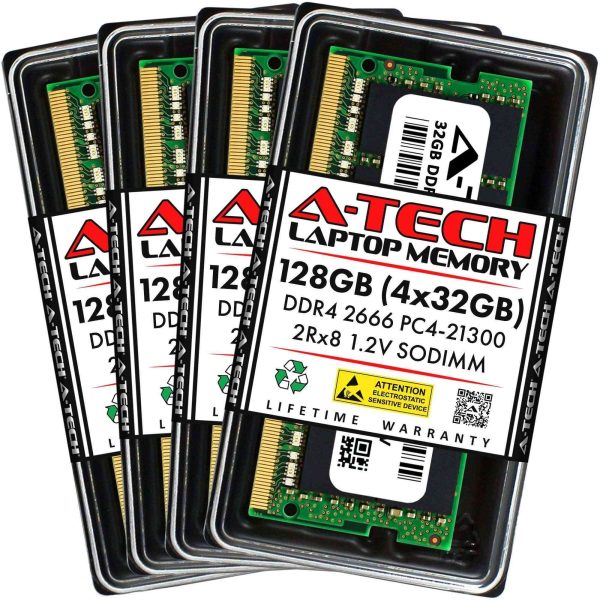 A-Tech 16GB (2x8GB) DDR4 2400MHz SODIMM PC4-19200 Non-ECC Unbuffered CL17 1.2V 260-Pin SO-DIMM Laptop Notebook Computer RAM Memory Upgrade Kit - 128GB (4 x 32GB),DDR4 2666 (PC4 21300),19