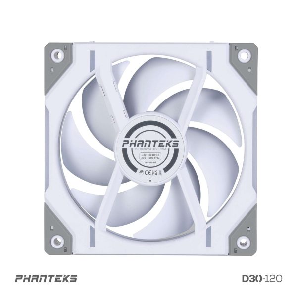 Phanteks D30-120 DRGB PWM FAN, Reverse Airflow Model, Premium D-RGB Performance Fan, ARGB/DRGB lighting, Daisy-chain Fan Linking system, White
