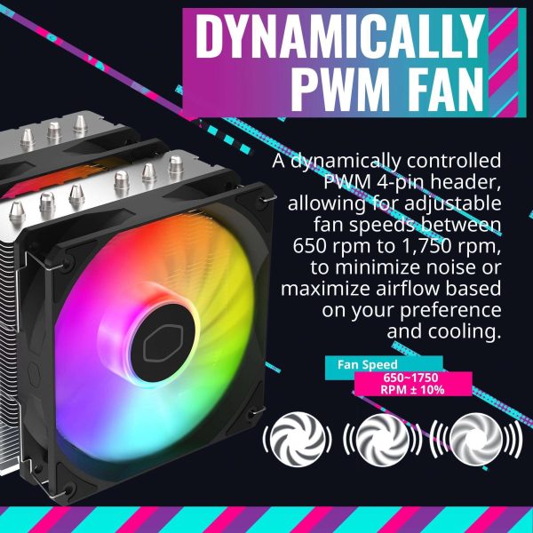 Cooler Master Hyper 620S Dual Tower CPU Air Cooler, ARGB Sync, 120mm PWM Fan, 6 Copper Direct Contact Heat Pipes, 154.9mm Tall, Brackets AMD Ryzen AM5/AM4, Intel LGA1700/1200 (RR-D6NA-17PA-R1)