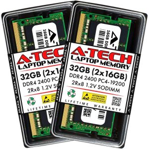 A-Tech 16GB (2x8GB) DDR4 2400MHz SODIMM PC4-19200 Non-ECC Unbuffered CL17 1.2V 260-Pin SO-DIMM Laptop Notebook Computer RAM Memory Upgrade Kit - 32GB (2 x 16GB),DDR4 2400 (PC4 19200),17