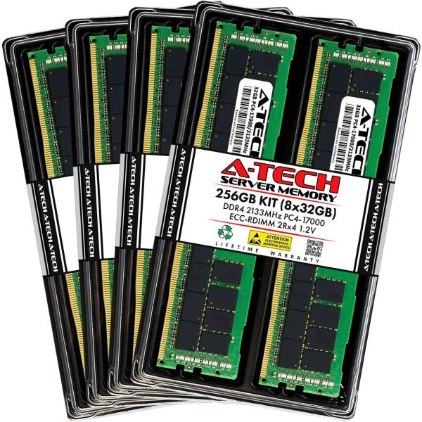 A-Tech 64GB (2x32GB) 2Rx4 PC4-17000R DDR4 2133 MHz ECC RDIMM Registered DIMM 288-Pin Dual Rank x4 Server & Workstation RAM Memory Upgrade Kit - 256GB (8 x 32GB)