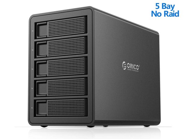 ORICO 5 Bay Raid Enclosure External Hard Drive Enclosure Case Support 90TB for 2.5/3.5 in HDD SSD Aluminum Hard Drive Docking Station for Enterprise Data Storage Built-in 150W Power With Raid - Black,USB 3.0,Without RAID,5 Bay,5 Bay 3559U3