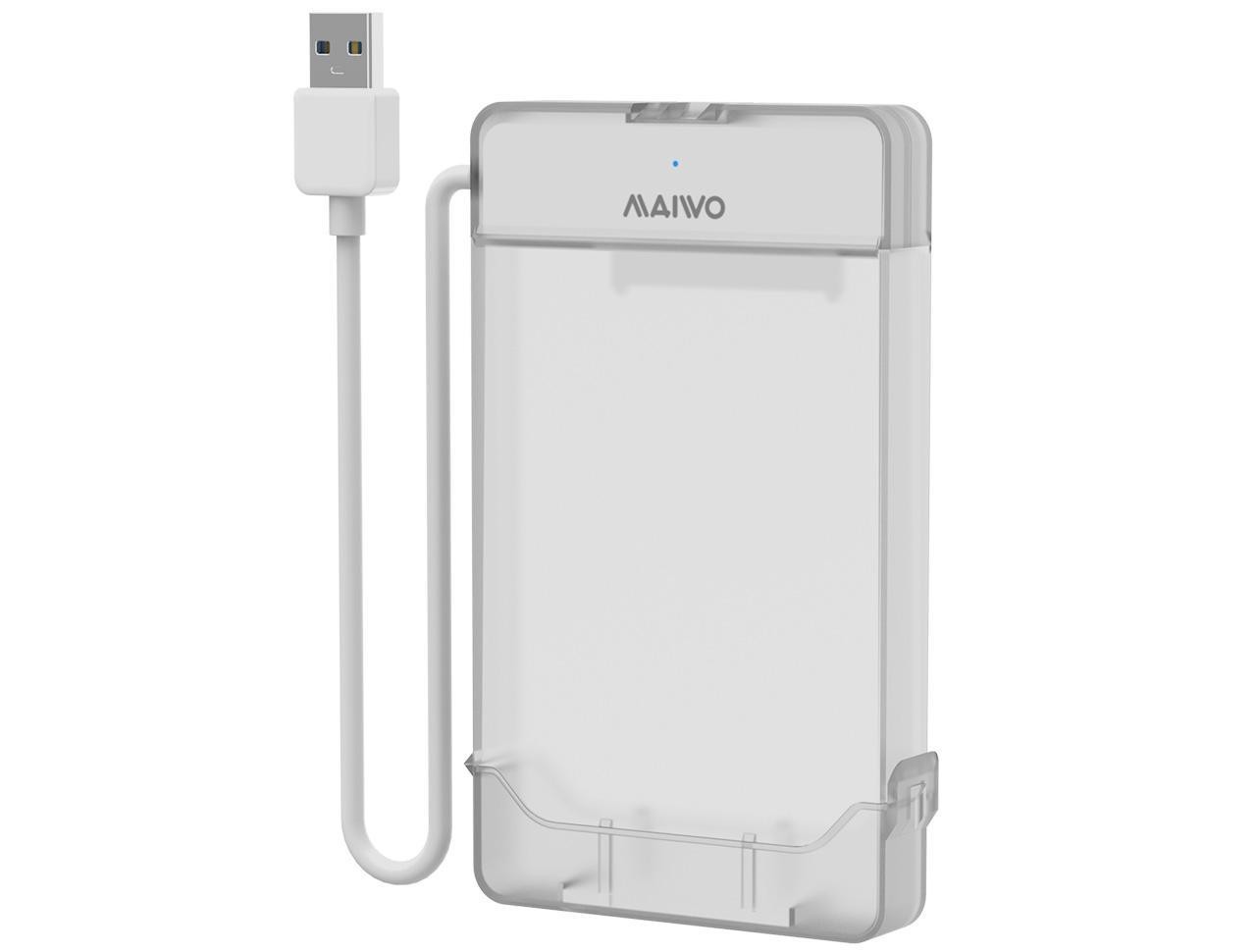MAIWO K104 2.5 inch USB 3.0 External Hard Drive Enclosure, USB3.0 to SATA Portable Clear Hard Disk Case for 2.5" 7mm / 9.5mm SATA HDD / SSD, Support UASP SATA III, Max 6TB, Tool-Free Design - White
