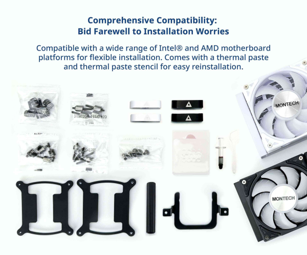MONTECH HyperFlow ARGB 360 - AIO CPU Liquid Cooler, Intel&AMD Compatible, Chart-Topping Performance, Enhanced 3100RPM Water Pump Design, 3X Metal Pro 12 ARGB Ultimate Cooling Fans - Black