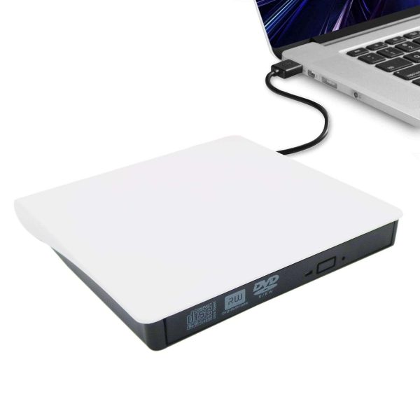 AUTENS External CD DVD Drive USB 3.0 Portable Fits for DVD-R DVD-RW DVD+R DVD+RW DVD-ROM DVD CD Burner Player Writer Black for PC Laptop Computer Windows 11/10/8/7 - White