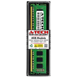 A-Tech 4GB 1Rx8 PC3L-12800E DDR3 / DDR3L 1600 MHz ECC UDIMM 1.35V ECC Unbuffered DIMM 240-Pin Single Rank x8 Server & Workstation RAM Memory Upgrade Module