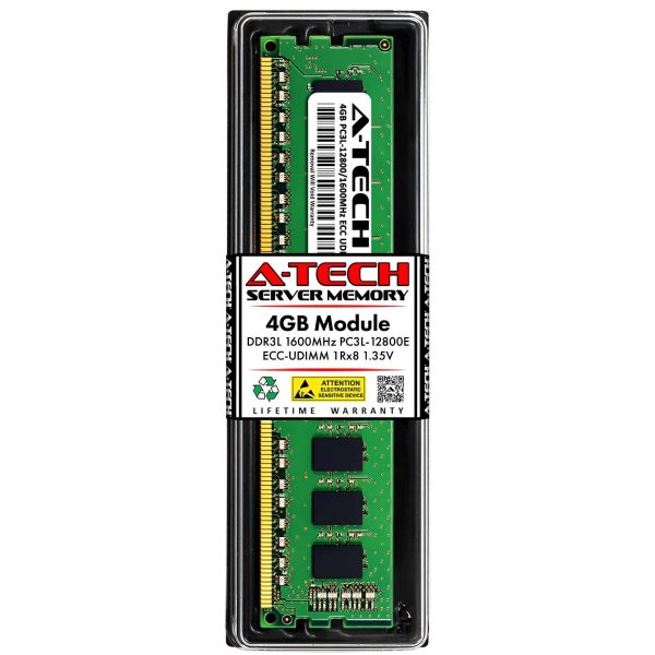 A-Tech 4GB 1Rx8 PC3L-12800E DDR3 / DDR3L 1600 MHz ECC UDIMM 1.35V ECC Unbuffered DIMM 240-Pin Single Rank x8 Server & Workstation RAM Memory Upgrade Module
