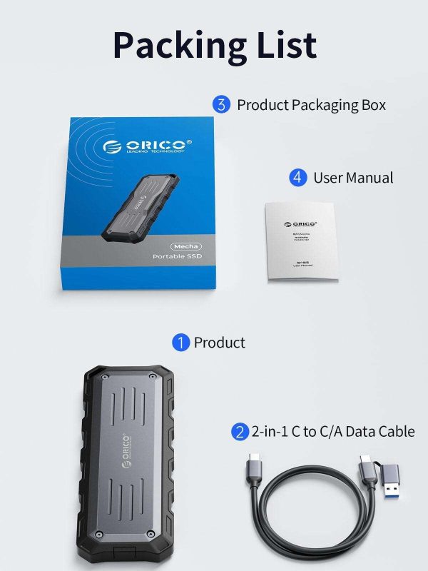 ORICO Mecha Series Portable SSD 2000MB/s 1TB Solid State Drive GB 2-in-1 Data Cable Waterproof