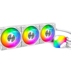 MONTECH HyperFlow ARGB 360 - AIO CPU Liquid Cooler, Intel&AMD Compatible, Chart-Topping Performance, Enhanced 3100RPM Water Pump Design, 3X Metal Pro 12 ARGB Ultimate Cooling Fans - Black - 3 Fan Slots (120 mm),White,360mm,White