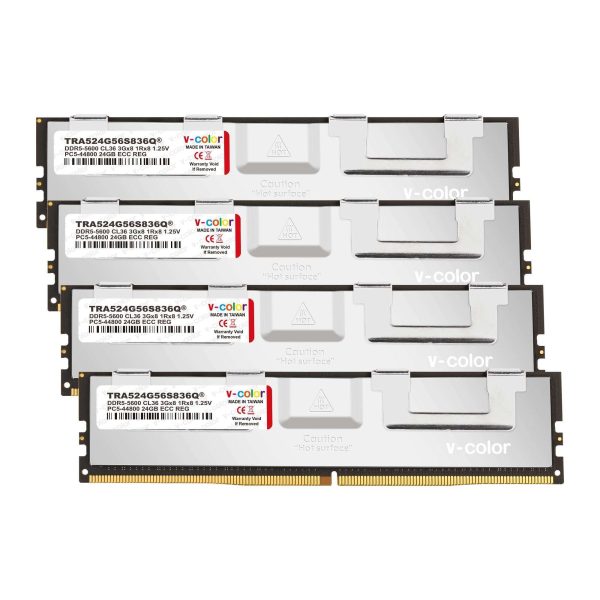 V-COLOR DDR5 128GB (32GBx4) 6000MHz CL32 4Gx4 1Rx4 OC R-DIMM (Overclocking ECC Registered DIMM) 1.25V Memory Ram for TRX50 Workstation (AMD EXPO) (TRA532G60S432Q) - 96GB (4 x 24GB),DDR5 5600 (PC5 44800)