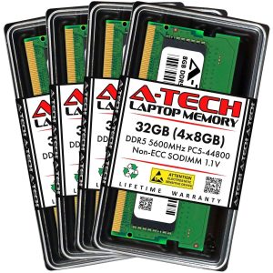 A-Tech 8GB DDR5 5600MHz SODIMM PC5-44800 Non-ECC Unbuffered CL46 1.1V 262-Pin SO-DIMM Laptop Notebook Computer RAM Memory Upgrade Module - 32GB (4 x 8GB),DDR5 5600 (PC5 44800),46